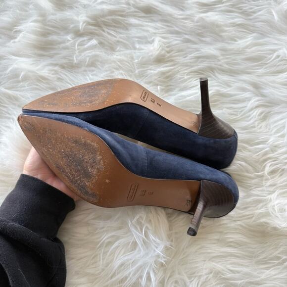 Coach Women’s Navy Blue Suede Pumps High Heels Pointed Toe Stiletto Classic 8.5B - Picture 4 of 10